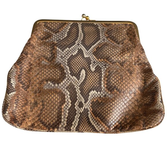 Vintage Jane August Snakeskin Python Kiss-Lock Frame Clutch Women - Picture 1 of 8